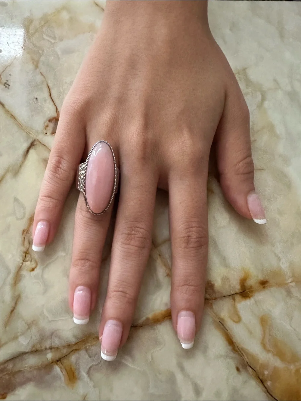 Sterling Silver Pink Oval Stone Statement Ring